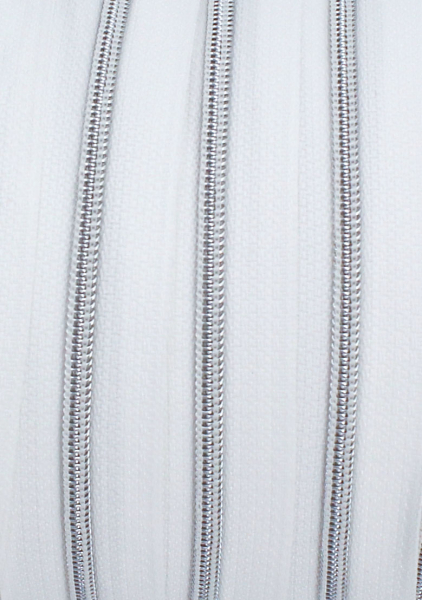 Endlosreißverschluss metallisiert schmal weiß/silber (1m)